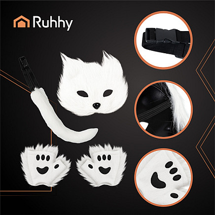 4-piece cat/fox costume, white, Ruhhy 26249