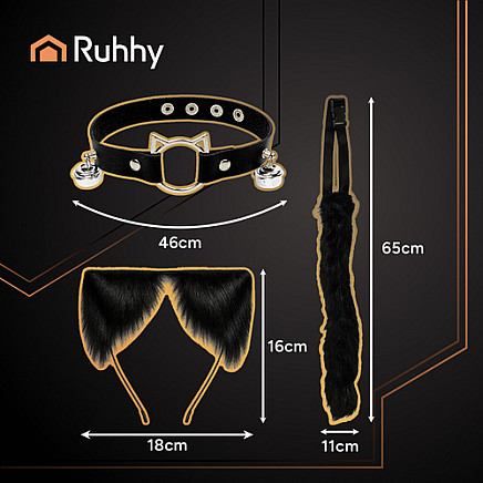 3-piece cat/fox costume, black, Ruhhy 26587