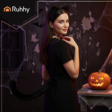 3-piece cat/fox costume, black, Ruhhy 26587