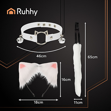 3-piece cat/fox costume, white, Ruhhy 26584