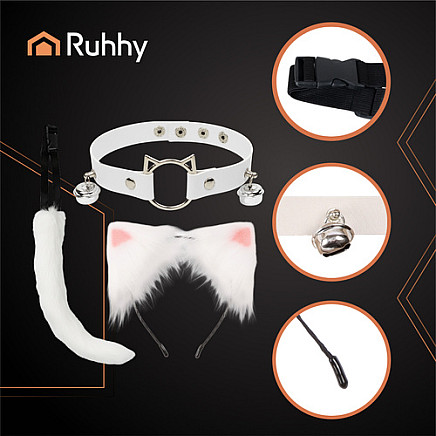 3-piece cat/fox costume, white, Ruhhy 26584