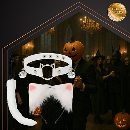 3-piece cat/fox costume, white, Ruhhy 26584