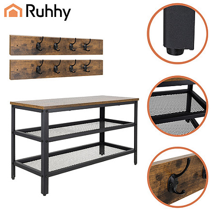 Apavu plaukts ar drēbju pakaramo un solu Ruhhy 27037, 73 cm