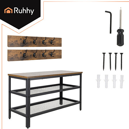 Apavu plaukts ar drēbju pakaramo un solu Ruhhy 27037, 73 cm