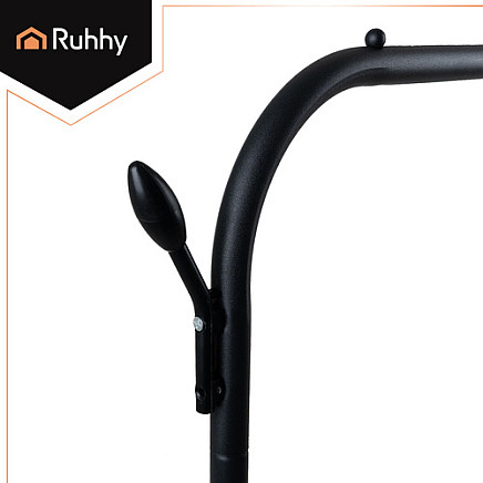 Drēbju statīvs uz riteņiem Ruhhy 27084 dubultais ar plauktu un āķiem, melns