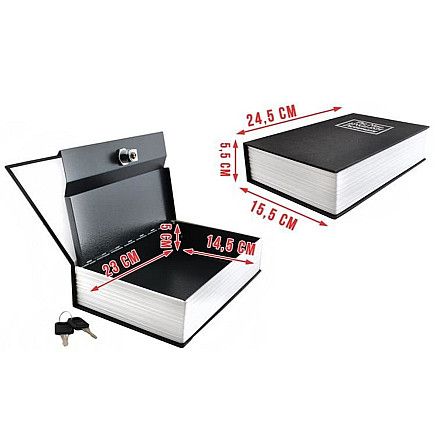 Seifs grāmata ar atslēgu slēdzeni, melns