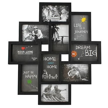 10-Slot Decorative Collage Photo Frame, Black - Lightweight, Easy-Install, Shatterproof Wall Decor for Memories