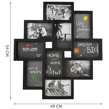 10-Slot Decorative Collage Photo Frame, Black - Lightweight, Easy-Install, Shatterproof Wall Decor for Memories