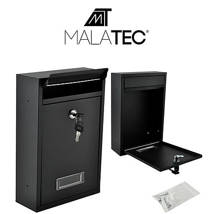 Черный погодоустойчивый почтовый ящик с экранированной крышкой и окном для персонализированного адреса, включая монтажные материалы