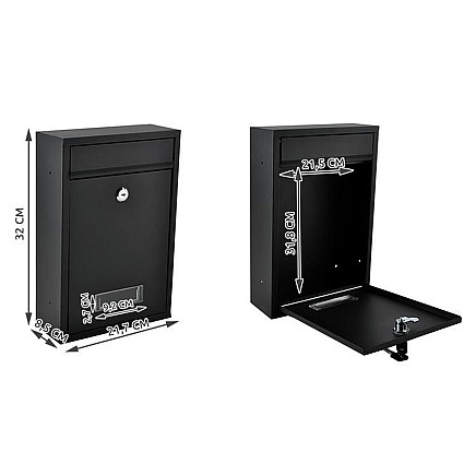 Черный погодоустойчивый почтовый ящик с экранированной крышкой и окном для персонализированного адреса, включая монтажные материалы