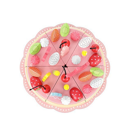 Bērnu Spēļu Rotaļu Koka Dzimšanas Dienas Kūka Torte ar Piederumiem, 48 gab.