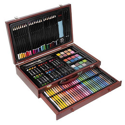 143-Piece Universal Creative Artwork Set - Portable Childrens Painting Kits in Lockable Wooden Suitcase