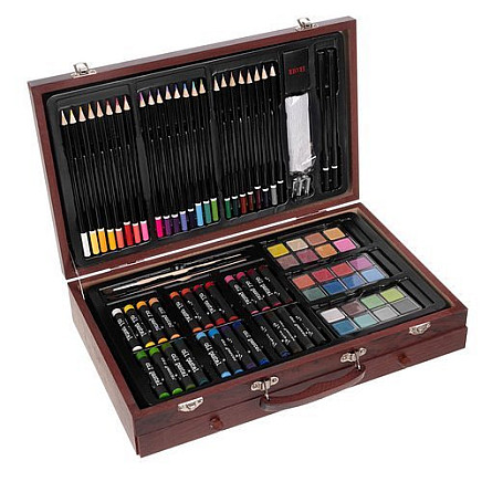 143-Piece Universal Creative Artwork Set - Portable Childrens Painting Kits in Lockable Wooden Suitcase