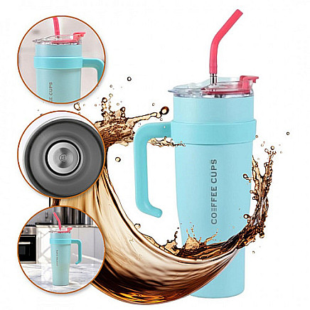 Large and capacious THERMAL MUG with a handle and a tube, portable 1.2L BD23TUR