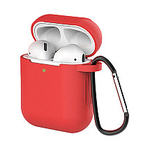 AirPods 2 / AirPods 1 Silicone soft case for headphones + carabiner for carabiner with keyring red (D case)