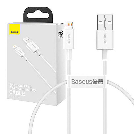 Baseus Superior sērijas USB kabelis uz Lightning, 2,4 A, 0,25 m (balts)