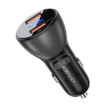 Acefast B7 Car Charger, 45W, 2x USB, with display (black)