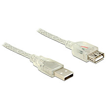 Delock USB 2.0 A tipa vīrietis > USB 2.0 A tipa sieviete pagarinātājs 0,5 m caurspīdīgs