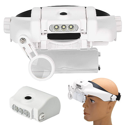 Galvas lupa ar 3 LED apgaismojumu, palielinājums 1.5x-11.5x