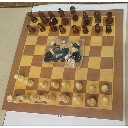 Chess game checkers triktrak large wooden 3in1