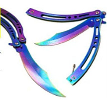 Butterfly knife sharp folding blade rainbow fade