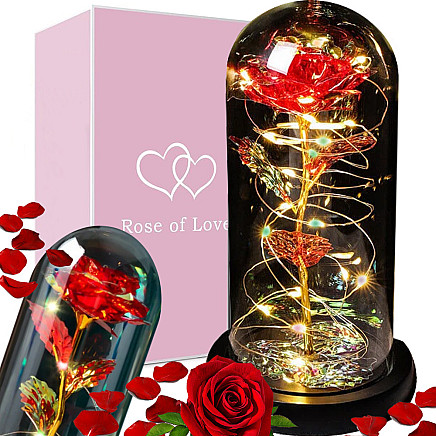 Everlasting rose in glass gift led rgb luminous red glass for the occasion