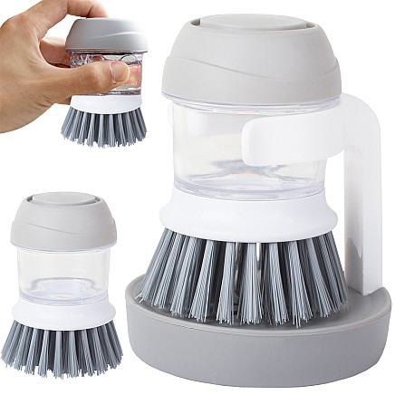 Scrub brush kitchen dishwasher liquid dispenser scrub stand