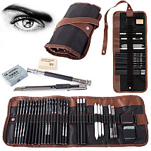 Profesionāls skicēšanas, rasēšanas un zīmēšanas zīmuļu komplekts auduma maciņā, 29 gb.