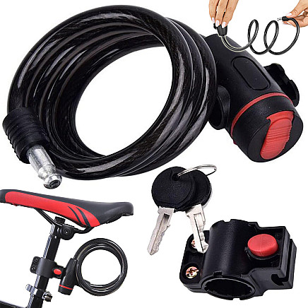 Velosipēda slēdzene ar atslēgu – izturīgs tērauda troses aizsargs, melns