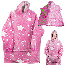 Silts oversize džemperis-sega ar kapuci, spīd tumsā, rozā