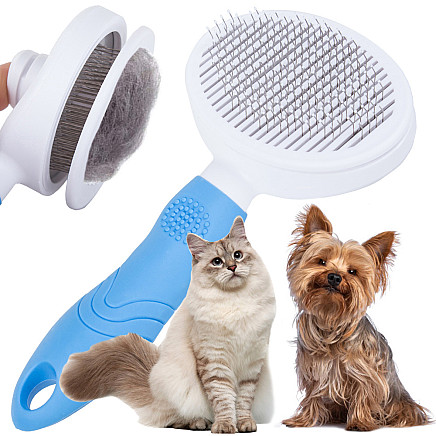 Self-cleaning hair brush for dogs cats
