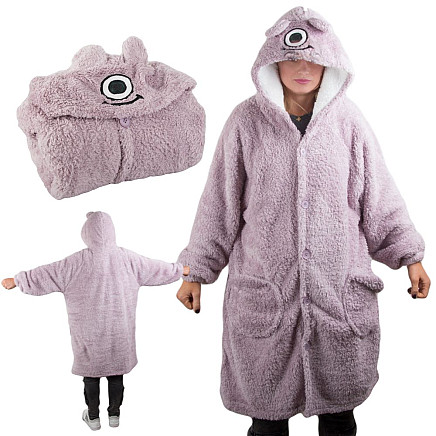 Silts oversize džemperis-sega ar kapuci, mīksts hūdijs-pleds, violets