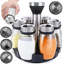 Garšvielu organizators ar griežamām stikla tvertnēm, 6 gab.