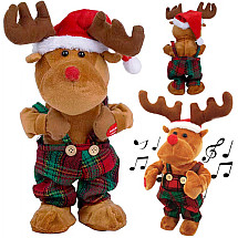 Dejojošs dziedošs Ziemassvētku ziemeļbriedis plīša rotaļlieta