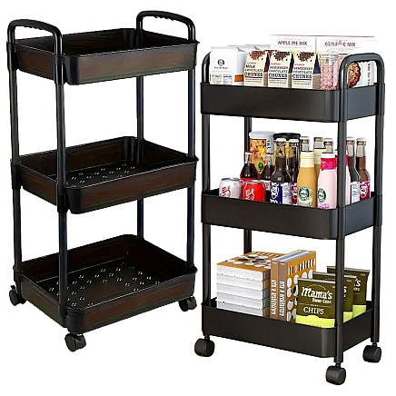 Bathroom shelf kitchen cabinet on wheels bookcase three levels 3 hooks