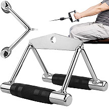 Double triangular handle for overhead hoist lower steel exercise