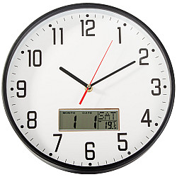 Wall clock large silent 30cm round pointer date temperature wood