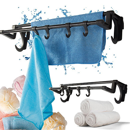 Bathroom hanger black for towels and accessories 40cm without drilling 4 hooks