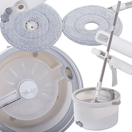 Rotary mop 360 spin bucket set 2x microfibre pads