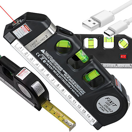 Precision laser spirit level with 2.5m measuring tape laser 3 led modes usb