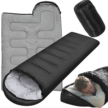TOURIST MUMMY SLEEPING BAG WITH COVER LEKK WARM CAMPING BIVOUAC BLACK