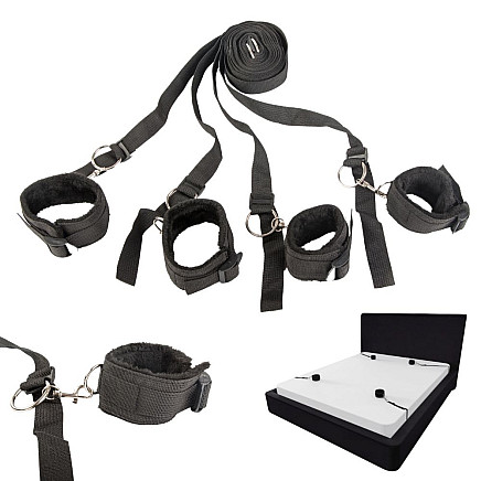 HANDCUFFS BDSM BED HARNESS SET FOR COUPLES ADJUSTABLE STRAPS BLACK
