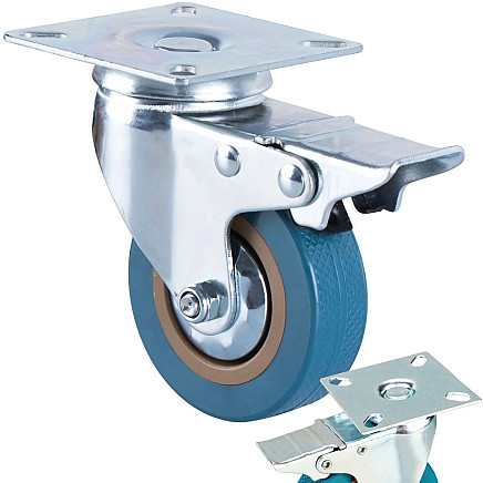 Grozāms gumijas ritenītis ar bremzi 100 mm, mēbelēm un ratiņiem, zils