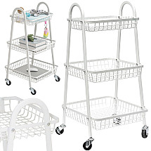 Shelf kitchen bathroom cabinet on wheels metal rack three levels 3