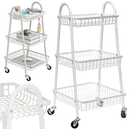 Shelf kitchen bathroom cabinet on wheels metal rack three levels 3