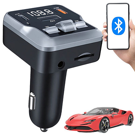 FM transmiteris ar brīvroku sistēmu, Bluetooth 5.3, USB-C un USB-A lādētājs