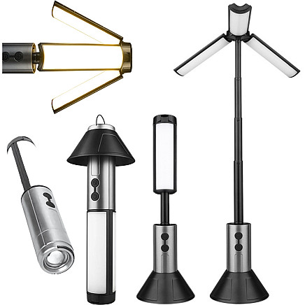 Daudzfunkcionāla teleskopiska LED kempinga lampa ar luktura funkciju