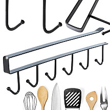 Kitchen hanging rack black metal 6 hooks for utensils hooks
