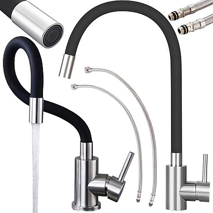 Flexible kitchen mixer tap with swivel spout 360 flexible