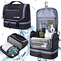 Travel cosmetic bag ogranizer with hook large unisex waterproof black